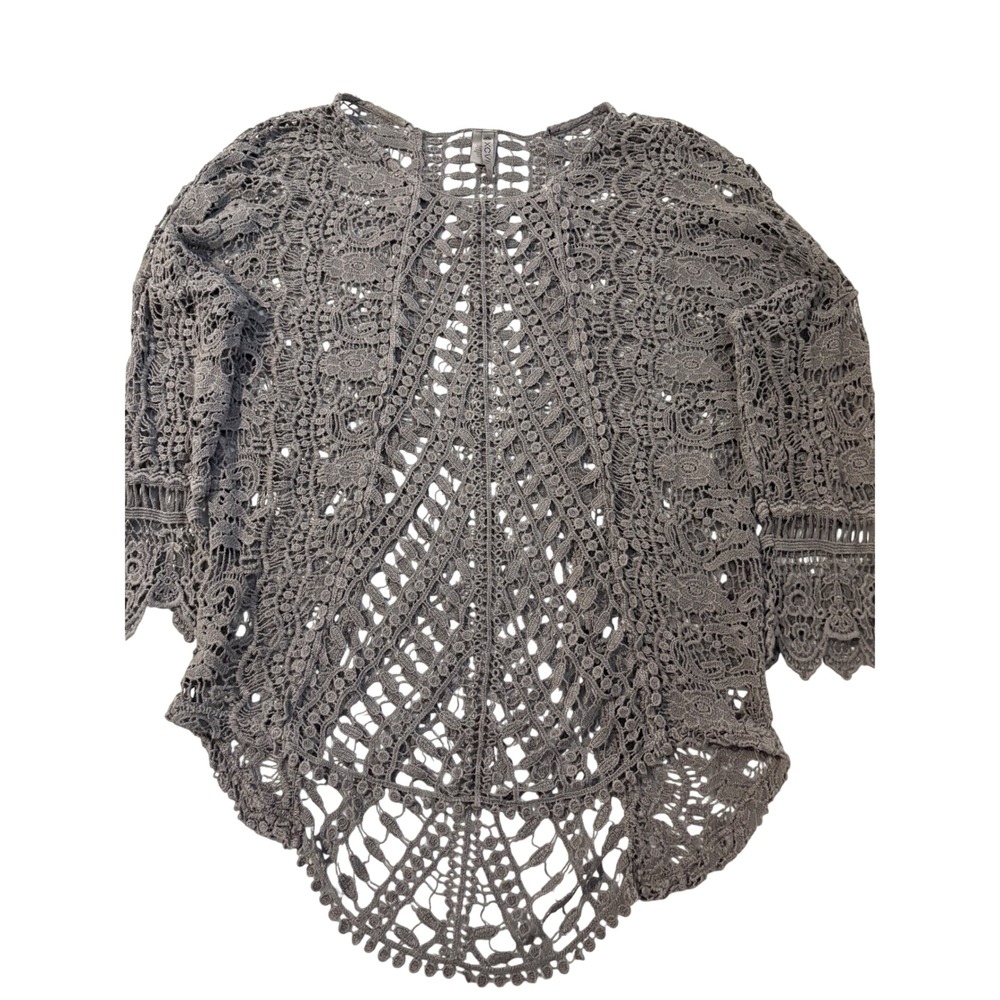 XCVI Gray Crochet Lace Open Front Cardigan Boho Cotton Wrap Sweater 12833 XS
